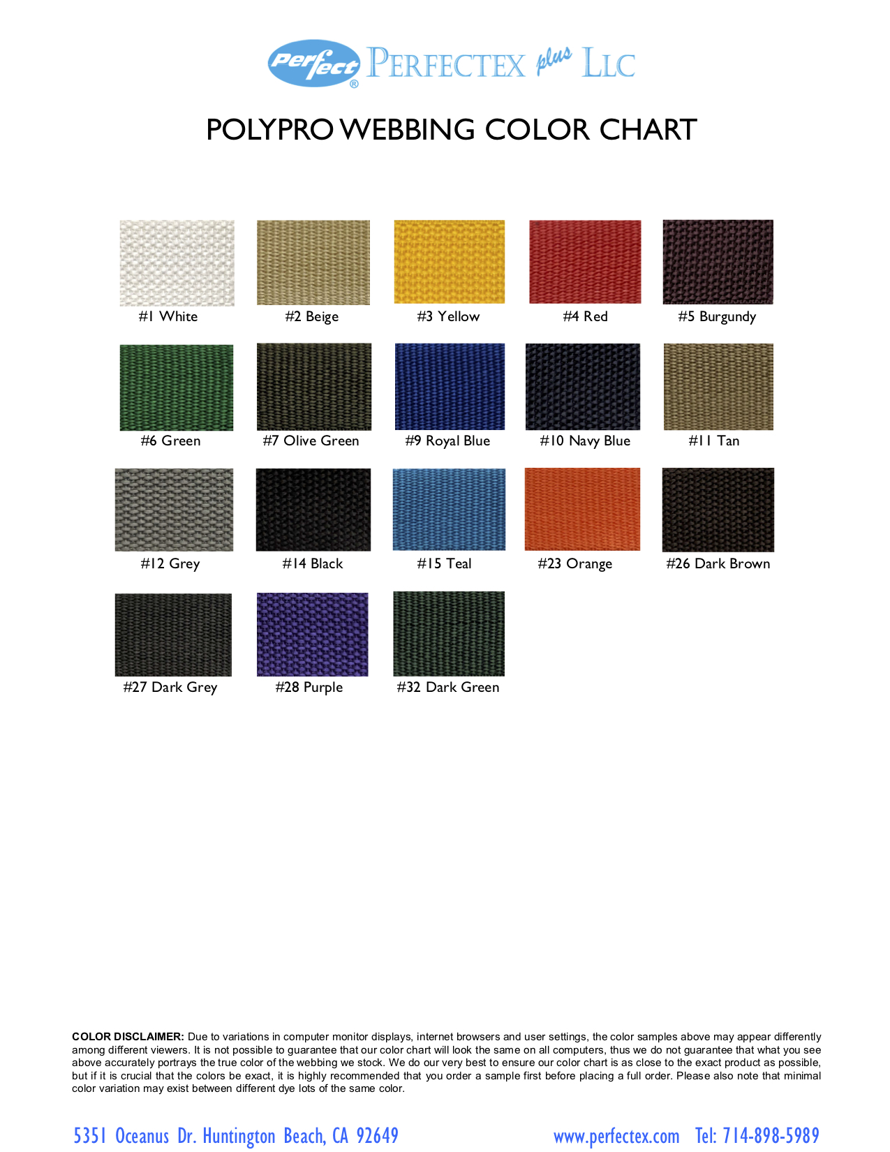 Webbing Color Chart